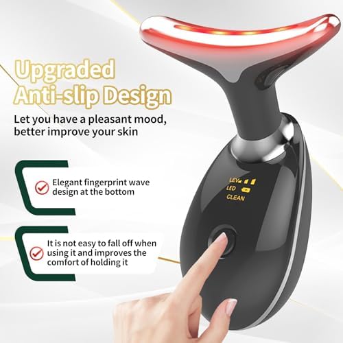 Portable Face Beauty Device, 7 Color Portable Face Massager Tool for Skin Care, Based on Triple Action LED, Thermal, and Vibration Technologies, at Home Skin Care Face Sculpting Tool(Glossy Black) - Image 5