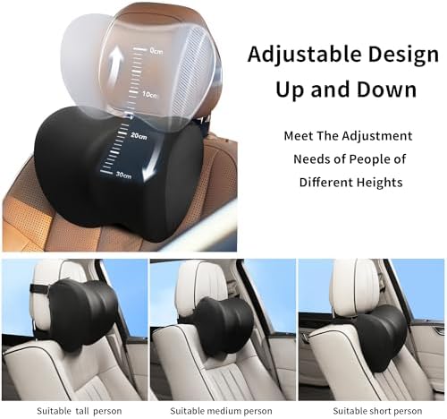 2-Pack Car Neck Pillow with Height-Adjustable,Car Headrest Pillow for Neck Support Relieves Driving Fatigue, Soft Memory Form and Ergonomic Design Fits Most Car Seats(Matte Black) - Image 3