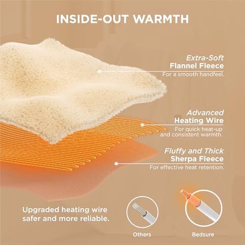 Bedsure Heated Blanket Full Size, Soft Electric Blanket with Preheat, Ivory - Image 5