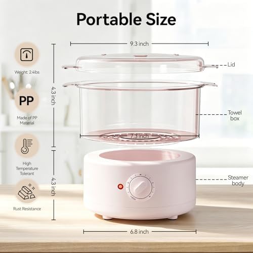 Mini Hot Towel Warmer - 1 min Steam & 60℃ in 20mins, Towel Steamer for Facials/Barber/Massage, Portable 2.4lbs Small Heater for Home Spa/Bathroom/Light Salon Use (Pink-X-Small) - Image 3