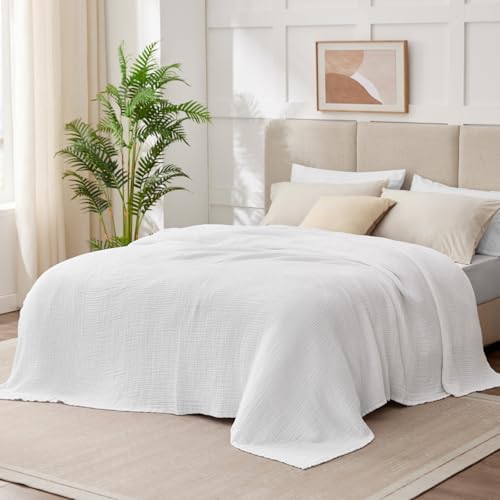 100% Cotton Muslin Blanket Twin 60" x 80", Breathable and Lightweight Cotton Twin Blankets for Couch, Soft Cooling Summer Gauze Blanket for Adults All Season, White - Image 5