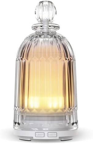 Glass Essential Oil Diffuser, Aroma Diffusers with Glass Cover & Plastic Reservoir Small Humidifiers with 7 Color LED Lights Auto-Off for Home Office Bedroom Yoga 120ml(White Bottom) by Smartwell