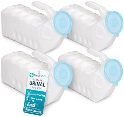 MedVance Urinals for Men 1000ml, Spill Proof Glow in the Dark Lid, 4 Pack by Medvance