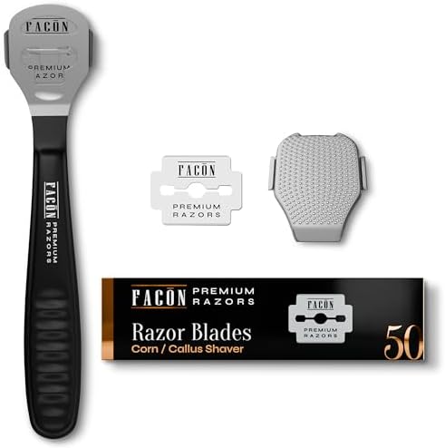 Facón Professional Callus Shaver Remover with 50 Blades, Pedicure Razor for Feet & Hands, Foot Razor for Callus Removal, Callus Blade Remover, Corn Shaver, Surgical Grade Premium Stainless Steel Tool by Fac%C3%B3n