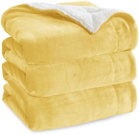 Bedsure GentleSoft Sherpa Fleece Blanket Queen Size for Bed, Non-Heated, Thick and Warm Throw for Women and Men, Soft Fuzzy Plush Queen Blanket for Fall, Yellow, 90x90 Inches by Unknown
