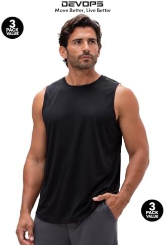 DEVOPS 3 Pack Sleeveless Men's Muscle Shirts Dry Fit Tank Top Gym - Image 2