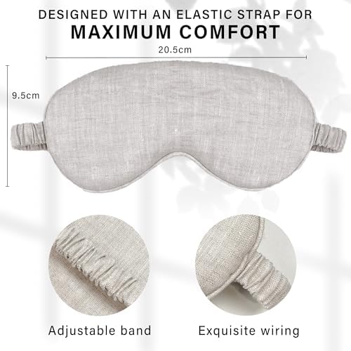 Eye mask Pure Linen Sleep Mask with Elastic Band, No Pressure On Eyes,Side Sleeper Eye Cover Organic Cotton Core Blindfold,Napping & Yoga Travel Essentials (Natural) - Image 2