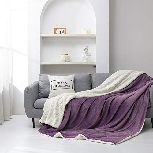 NANPIPER Flannel Blanket Reversible Sherpa Throw Blanket Super Soft Fuzzy Plush Microfiber (50"x60" Cassis Purple) - Image 2