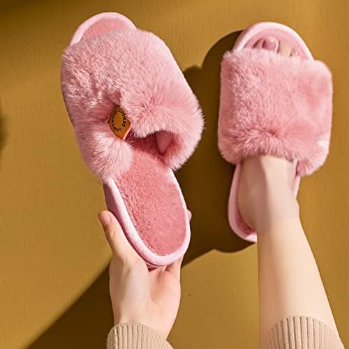 Onmygogo Indoor Slippers for Women Open Toe with Memory Foam, Soft Faux Fur Nonslip House Slippers - Image 2