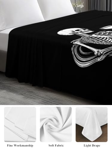 Halloween King Flat Sheet Skeleton Sitting Tea Time Flat Sheets Only Soft Bedding Top Sheets Luxury Hotel Quality Tea Cup Funny Skull King Bed Sheet for All Season Bedroom Dorm Halloween Decor - Image 3