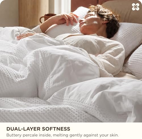 Bedsure PureWoven Cotton Waffle Weave Duvet Cover, 3 Pieces, Bright White - Image 4