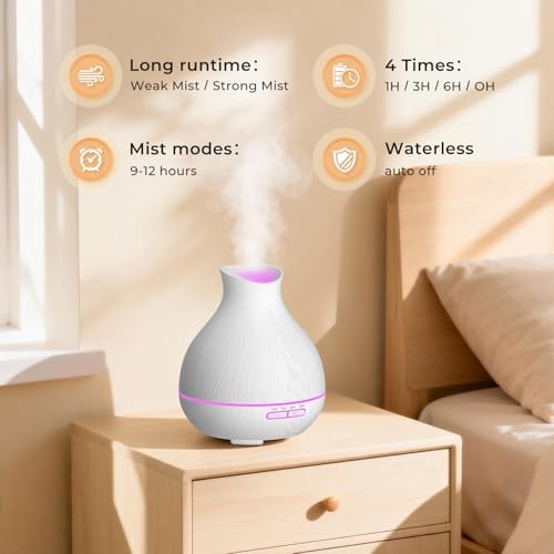 Aromatherapy Essential Oil Diffuser 550ml 12 Hours White Wood Grain Aroma Diffuser with Timer for Large Room, Home, Baby Bedroom, Waterless Auto Shut-Off, 7 Colors Lights Changing - Image 4