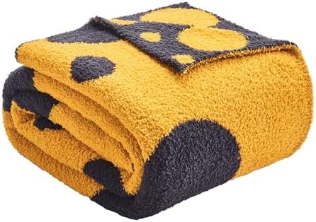 CozeCube Reversible Knit Throw Blanket, Yellow Black Polka Dot, 50"x60" by CozeCube