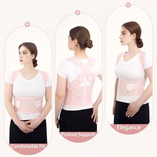 Back Brace Posture Corrector for Women and Men Upgraded Dynamic Traction Correction System Adjustable Shoulder Support Straightener Helps Reduce Upper Lower Back Pain Suitable for Hump Scoliosis Pink Medium - Image 2