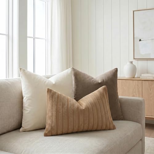 DEZENE 12x20 Brown Lumbar Pillow Covers Soft Striped Corduroy Rustic Farmhouse Rectangular Throw Pillow Cases for Couch Sofa Bedroom Living Room Home Decor - Image 6