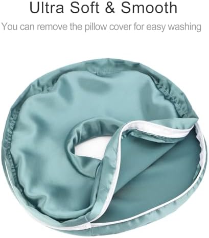 Washable Silky Satin Ear Piercing Pillow with Removable Pillowcase Smooth Cooling Donut Pillows Hole for Ear Pain Relief CNH Sleeping Pressure Sore Side Sleepers Ear Guard Protector, Turquoise - Image 5