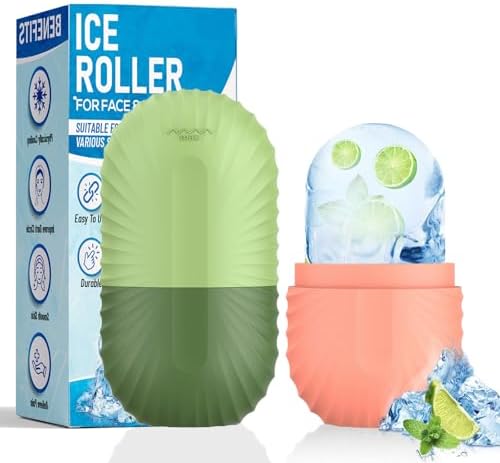 2pcs Ice Roller for Face and Eye, Silicone Ice Facial Roller Ice Holder, Face Ice Mold Skin Care, Face Icers Reusable Ice Cube Roller for Shrink Pores Anti Wrinkle Reduce Puffiness, Pink Green by ZPU
