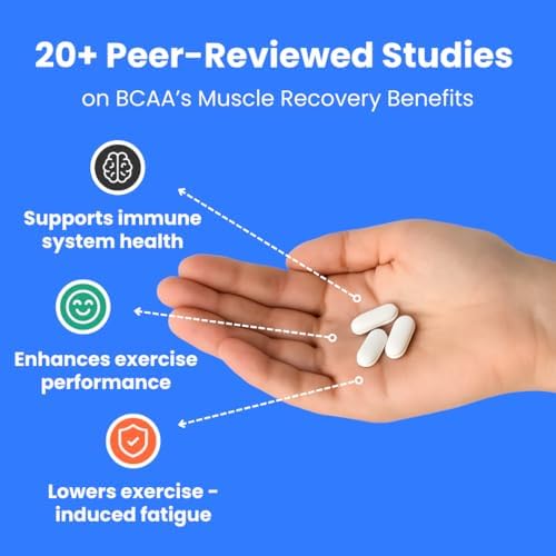 Crazy Muscle BCAA Pills Branched Chain Amino Acids Essential Supplement for Workout Support Pre Post Training Fitness Support for Men and Women 2:1:1 Ratio 120 Tablets 40 Servings. - Image 4