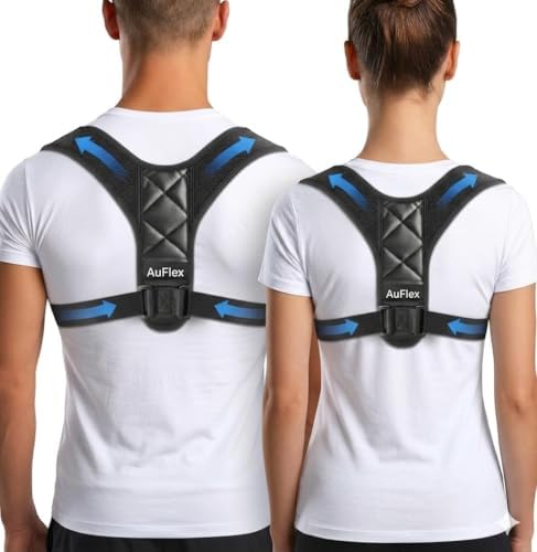 Posture Corrector for Women & Men – Adjustable Upper Back Brace for Shoulder Support, Back Straightener & Clavicle Brace for Back Pain Relief, Breathable Posture Corrector Back Brace, Chest Size (30-43 inches) by Auflex