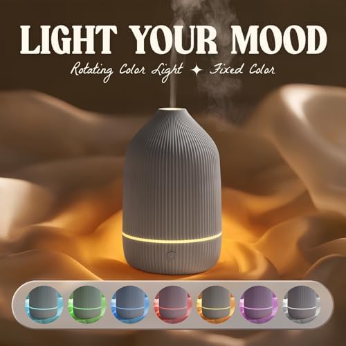Essential Oil Diffuser, 100ml Aromatherapy Diffuser, Mini Ultrasonic Diffuser for Essential Oil, Home, Office, Cool Mist Humidifier with 7 Led Light, Auto Shut-Off, Grey - Image 4