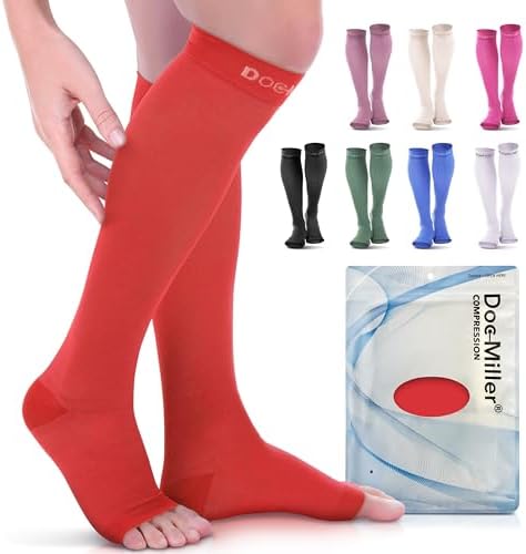 Doc Miller Open Toe Compression Socks, 20-30 mmHg, Knee High, Men & Women by Doc+Miller
