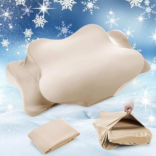 Hahafelt Cooling Cervical Pillowcase Cover with Envelope Closure (Only Pillow Case) Ergonomic Neck Pillowcase Smooth Soft Cool Pillow Cover for Side Back Stomach Sleepers(Champagne,Queen Size) by Hahafelt