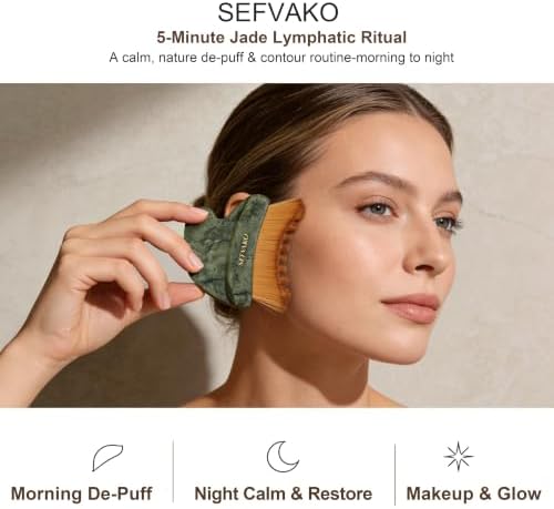 Lymphatic Contour Face Brush, Dual-Ended Dry Brush + Cool-Touch Jade Gua Sha Edge, 0.075mm Ultra-Soft Bristles Gua Sha Facial Tools, for Lymphatic Drainage, Less Puffy Look, Sculpt & Relax - Image 2