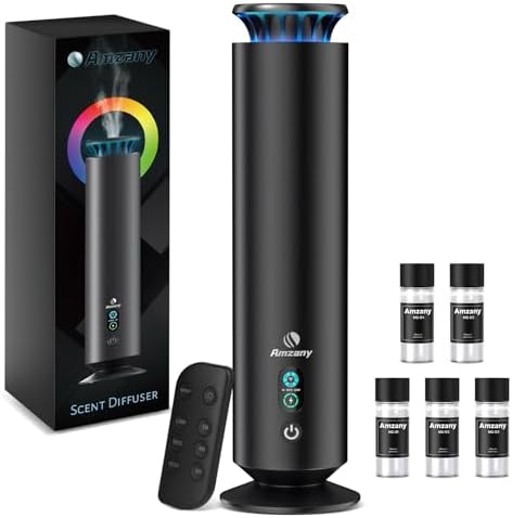 Waterless Scent Diffuser Kit,Scent Diffuser with 7 Lights and Breathing Lights Modes,Max Coverage 2000 sq.ft.Home,Offices,Hotels and Spas Aromatherapy Diffuser Included 5 Scent Oils Remote Control by Amzany