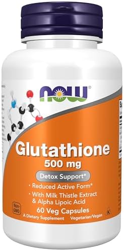 NOW Foods Supplements, Glutathione 500 mg, With Milk Thistle Extract & Alpha Lipoic Acid, Free Radical Neutralizer*, 60 Veg Capsules by NOW