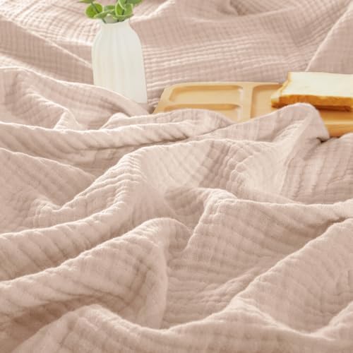 PHF 100% Cotton Muslin Blanket King Size 108"x90", 4-Layer Lightweight Gauze Throw, Breathable Cloud-Soft Minimalist Blanket for Bed, Couch, Camping & Baby, Dusty Pink, Ideal Gift by PHF