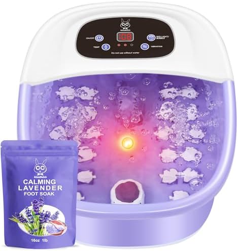 Foot Spa Bath Massager with Heat Bubbles and Vibration Massage and Jets, 16 OZ Calming Lavender Foot Soak Epsom Salt, MoodRelish Foot Soaker With Red Light, 22 Massage Rollers, Adjustable Temp -Purple by Unknown