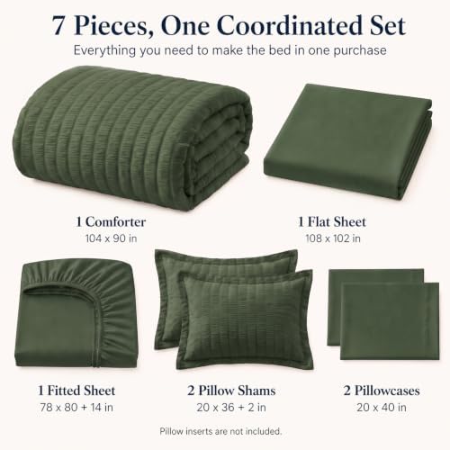 CozyLux King Comforter Set, 7 Pieces Olive Green Seersucker Bed in a Bag - Image 2