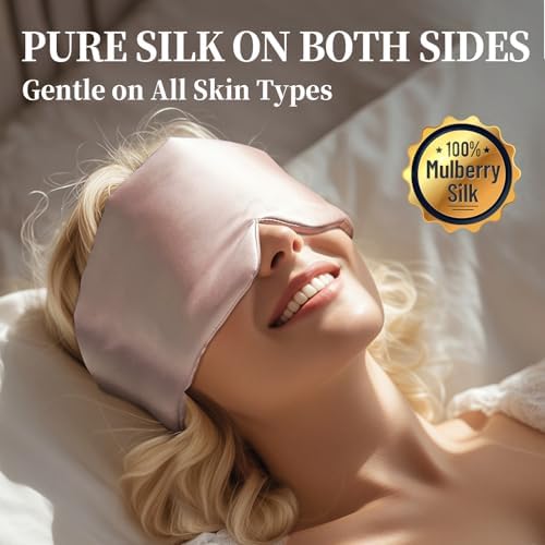 100% Mulberry Silk Sleep Mask, Large Eye Cover for Sleeping, Comfortable and Pressure-Free Sleeping Masks for Women Men, Completely Blackout (Light Plum) - Image 2
