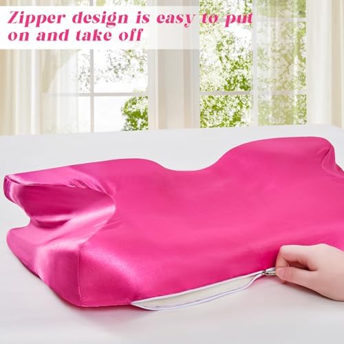 P Pothuiny Hot Pink Satin Cervical Pillow Case Cover 1-Pack with Zipper - Image 6