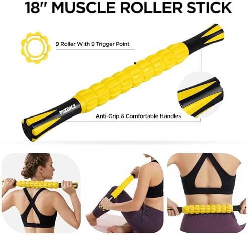 Muscle Roller & Massage Roller Stick for Athletes - Lymphatic Drainage Support, Relieves Muscle Soreness, Cramping & Tightness - Targets Legs, Arms, Back & Calves （Yellow） - Image 2