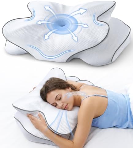 AZBESTPRO Memory Foam Cervical Pillow for Neck Support & Pain Relief, Butterfly Ergonomic Design – 24×15.75×5.7 Inches, Removable 100% Polyester Pillowcase, Suitable for Side & Back Sleepers (Grey) by AZBestPro