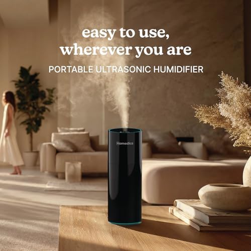Homedics Portable Humidifier Small Ultrasonic Cool Mist (Gloss Black) - Image 2