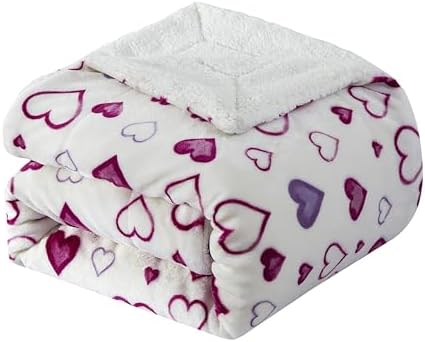 Elegant Comfort Luxury Valentine’s Day Sherpa Throw Blanket Ultra-Soft Cozy Velvet Pink Hearts Fleece Throw - Micromink Sherpa for Her, Wife, Girlfriend, Sherpa Reversible Blanket- Mia by ELEGANTCOMFORT
