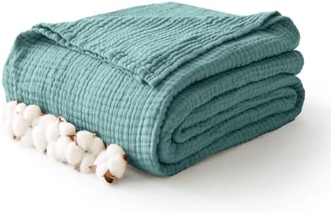 100% Cotton Muslin Blanket 40" x 40", Breathable and Lightweight Cotton Throw Blankets, Soft Cooling Summer Gauze Blanket for All Season, Teal Blue - Image 6