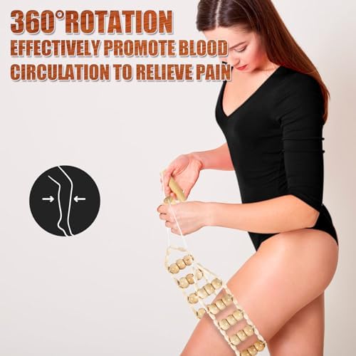 KintKita Wood Therapy Massage Tools,Back Wooden Massage Roller Rope Tool Maderoterapia Kit Professional Cellulite Massager for Body Shaping, Contouring,Back Neck Leg Muscle Relief - Image 4
