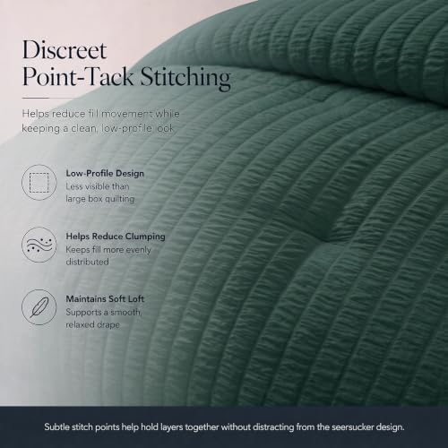 CozyLux Queen Comforter Set, 7 Pieces Forest Green Seersucker Bed in a Bag - Image 4