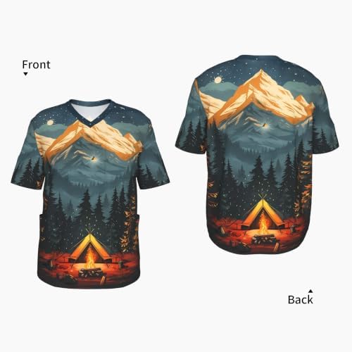Men's Scrub Top,V-Neck Spill Wrinkle Resistant,3 Pockets-Camping (3) - Image 4