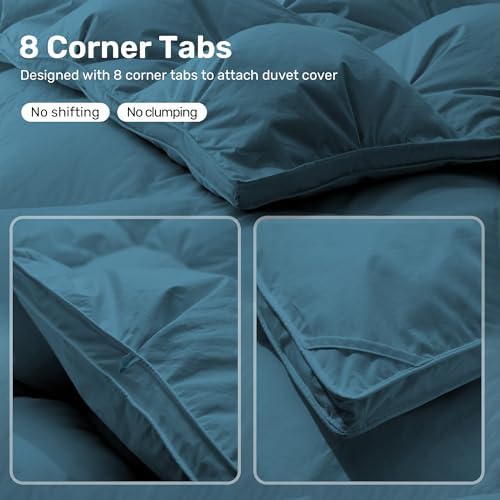 UNIKOME Queen Size Goose Feather Down Fiber Comforter Duvet Insert, Navy - Image 4