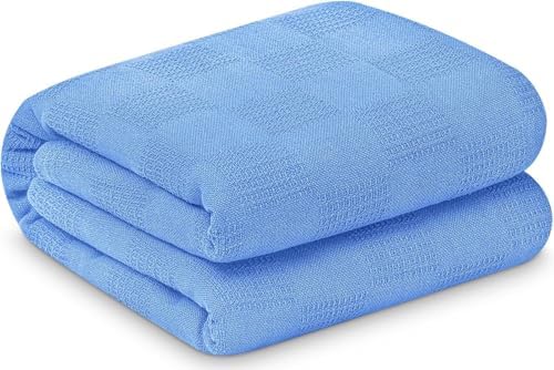 Linteum Textile Supply Blue - Snag Free Hospital Thermal Blanket 66x90 Inch 100% Cotton, Soft and Cozy, Breathable, All Season Twin Hospital Blanket (2-Pack) by LinteumTextileSupply