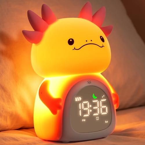 Axolotl Kids Alarm Clock, Rechargeable Ok to Wake Clock with Night Light - BPA-Free Silicone Sleep Training Clock, Cute Boys Girls Wake Up Clock for Bedroom by Unknown