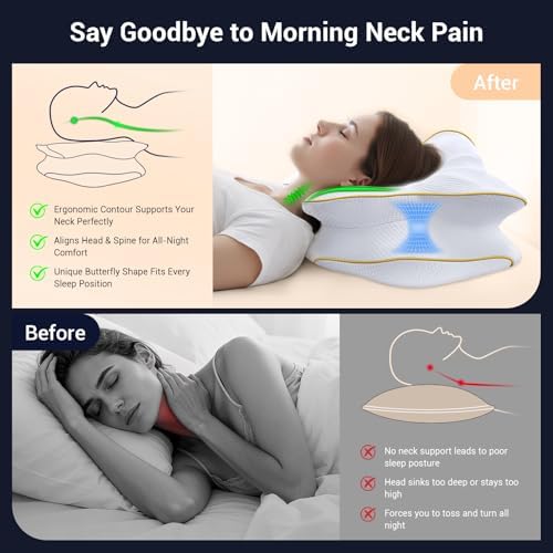 AZBESTPRO Memory Foam Cervical Pillow for Neck Support & Pain Relief, Butterfly Ergonomic Design – 24×15.75×5.7 Inches, Removable 100% Polyester Pillowcase, Suitable for Side & Back Sleepers (Gold) - Image 3