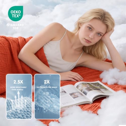 EMME Cotton Muslin Twin XL Blanket Breathable Gauze Soft Lightweight Adults Gifts for Women (Heather Orange Rust, 66"x90") - Image 3