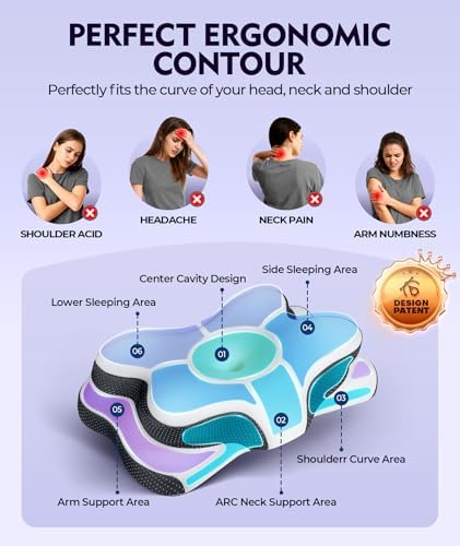 Osteo Zoned Contour Cervical Neck Pillow for Deeper Pain Relief Sleep, Q-max 3X Cooling Pillow with Non-Temperature Affected Memory Foam, Ergonomic Support Pillows for Back Stomach Side Sleeper - Image 3