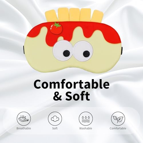 PERFECTSIGHT Sleep Eye Masks, Cute Sleep Eye Cover Lightweight Adjustable Eyeshade Mask Cover for Women Men Sleep Travel Nap, French Fries - Image 3