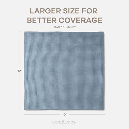 Comfy Cubs Waffle Weave Baby Blanket - 40” x 40” Cotton Blanket with Textured Design - Lightweight Swaddle for Bed, Crib, Stroller, or Couch - Soft Cover for Toddlers, Boys & Girls - Pacific Blue - Image 4